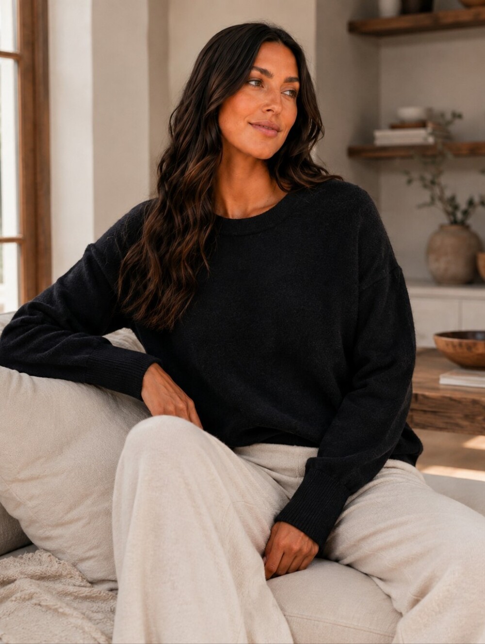 Barefoot Dreans Women’s Black Crewneck Sweater